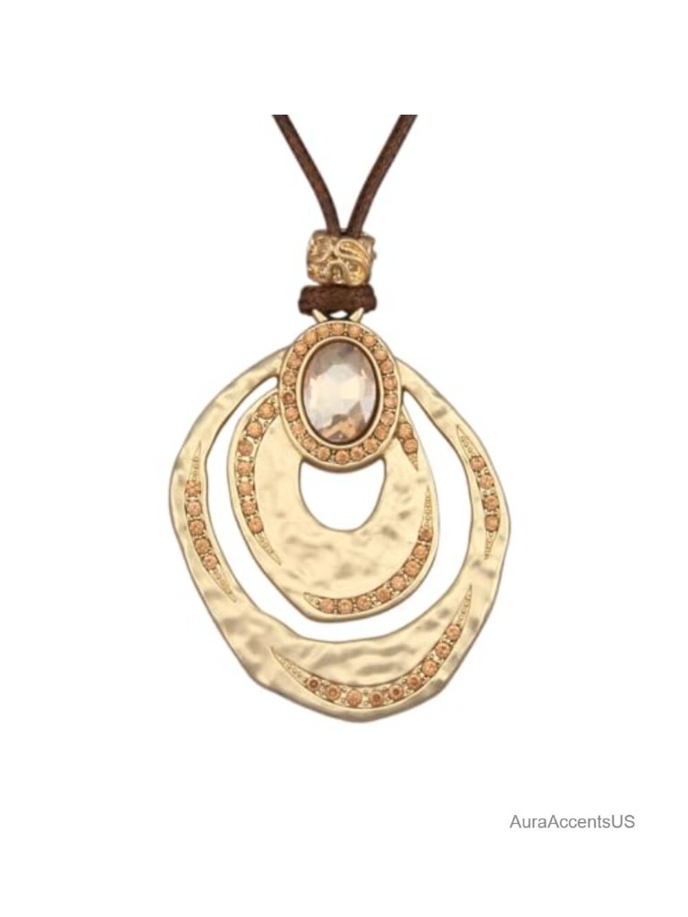 Long Leather Choker Necklace with Wooden Pendant Gold-Tone Boho Sweater Necklace
